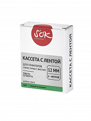 Кассета с лентой S'OK by Sakura Printing TZES731 для Brother,  черный на зеленом, 12мм/8м , наклейка