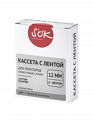 Кассета с лентой S'OK by Sakura Printing K4TBW для Epson , черный на прозрачном, 12мм/8м