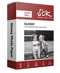 Набор фотобумаги S'OK глянцевая, формат А6, плотность 230г/м2, 100 листов