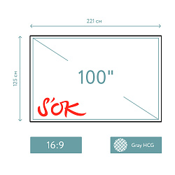Экран для проектора S'OK SCPSFR-221x125G Pro 100'' 16:9 постоянного натяжения, Gray HCG, черный