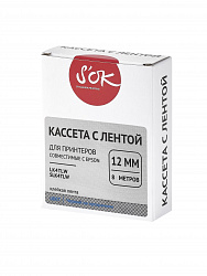Кассета с лентой S'OK by Sakura Printing K4TLW для Epson , голубой на прозрачном, 12мм/8м