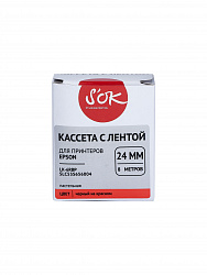 Кассета с лентой S'OK by Sakura Printing C53S656004 (LK6RBP) для Epson, черный на красном, 24мм/8м, пастельная