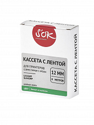 Кассета с лентой S'OK by Sakura Printing K4GWP для Epson , белый на зеленом, 12мм/8м