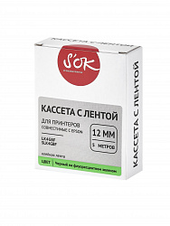 Кассета с лентой S'OK by Sakura Printing K4GBF для Epson , черный на флуоресцентном зеленом, 12мм/5м